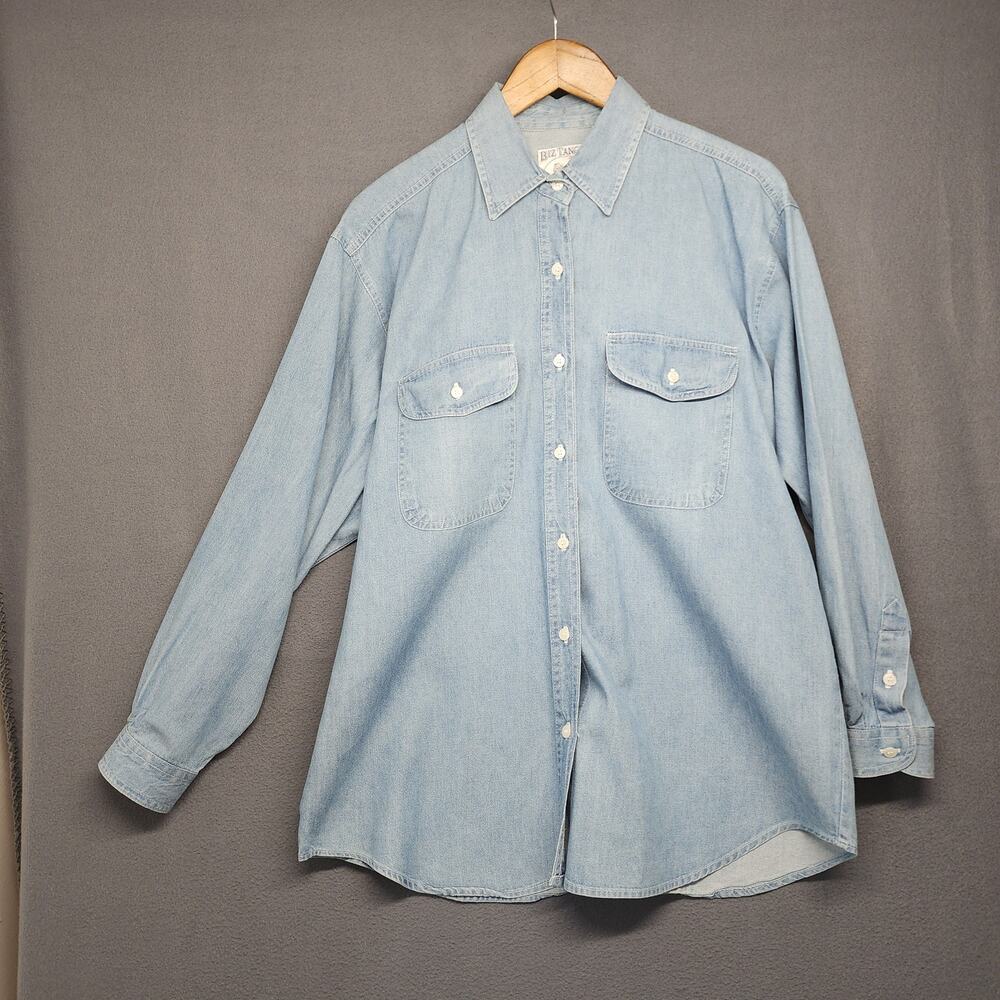 Biz Tango Blues Denim Shirt Mens Medium Western Pearl Snap Pockets Cowboy